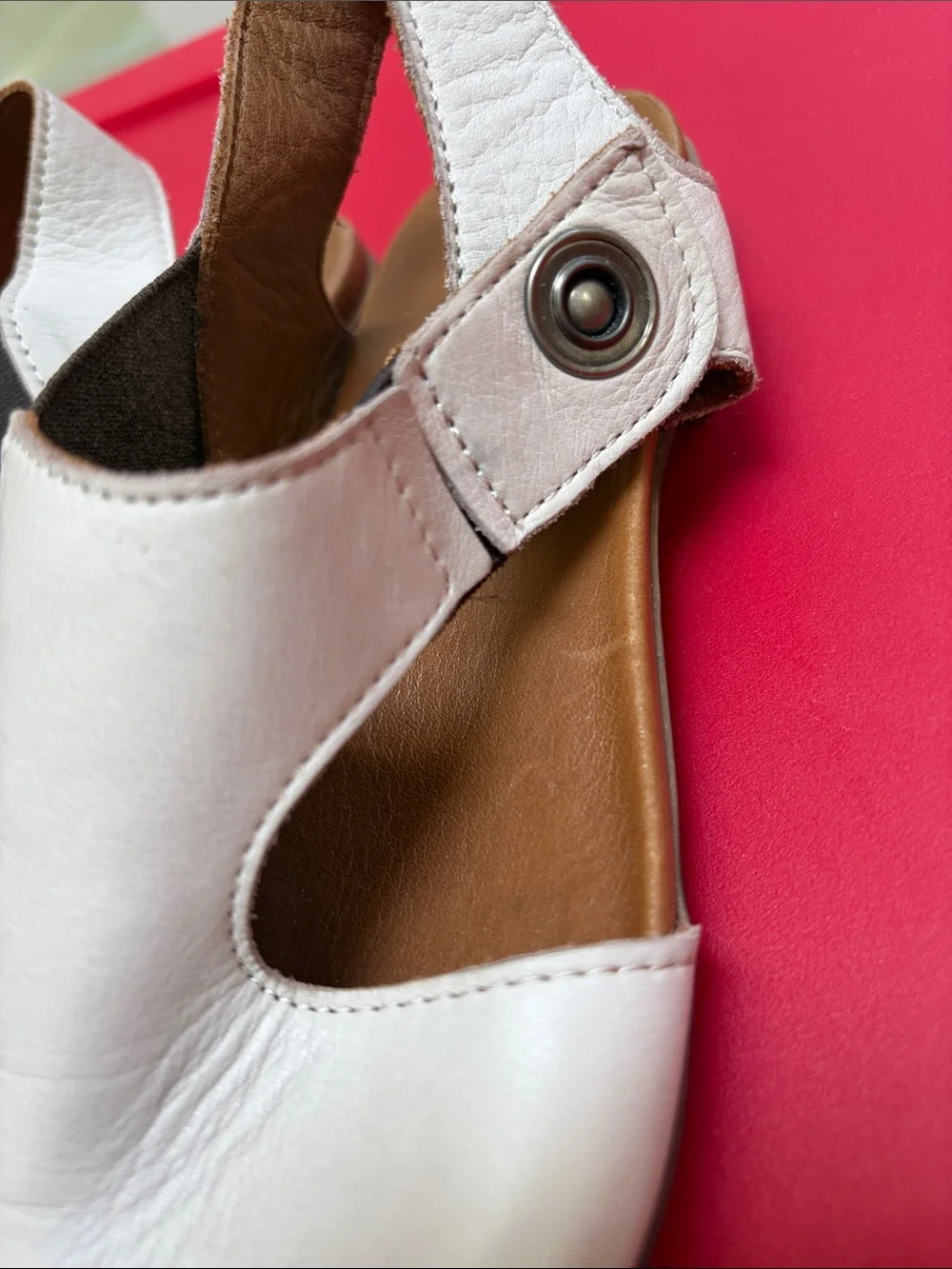 Bueno Cream Leather Open-Toe Slingback Sandals